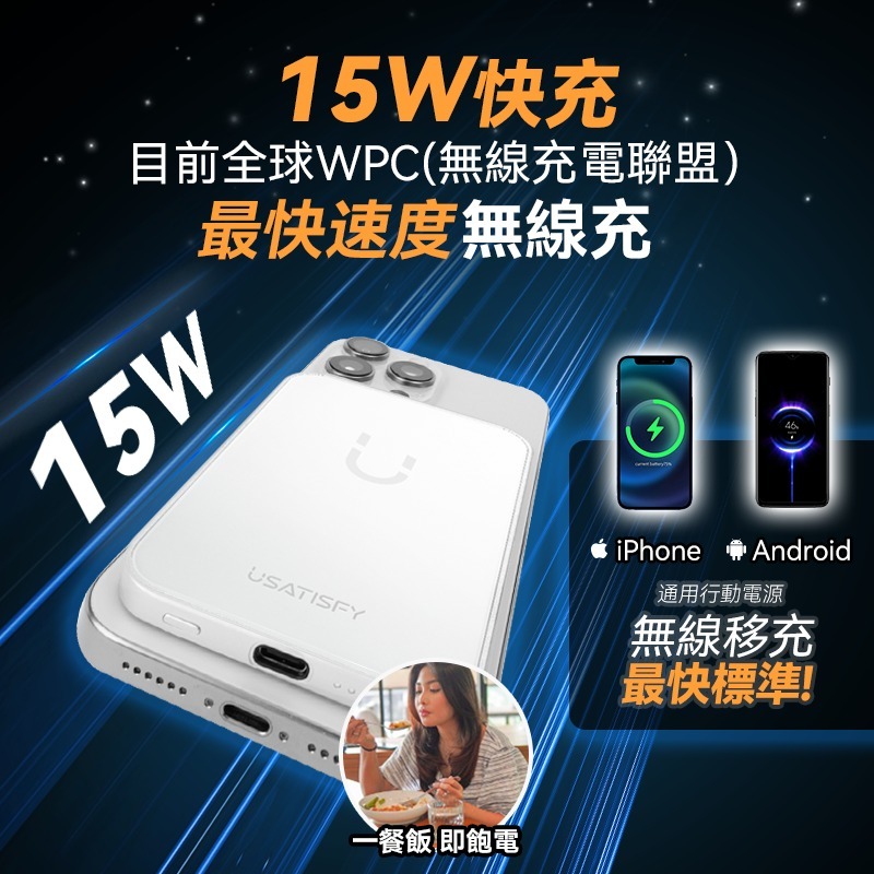 (MagSafe適配) 美國USATISFY 超薄先鋒Qi2認證快充多設支援磁吸無線行動電源Z995  (2-3星期寄出)