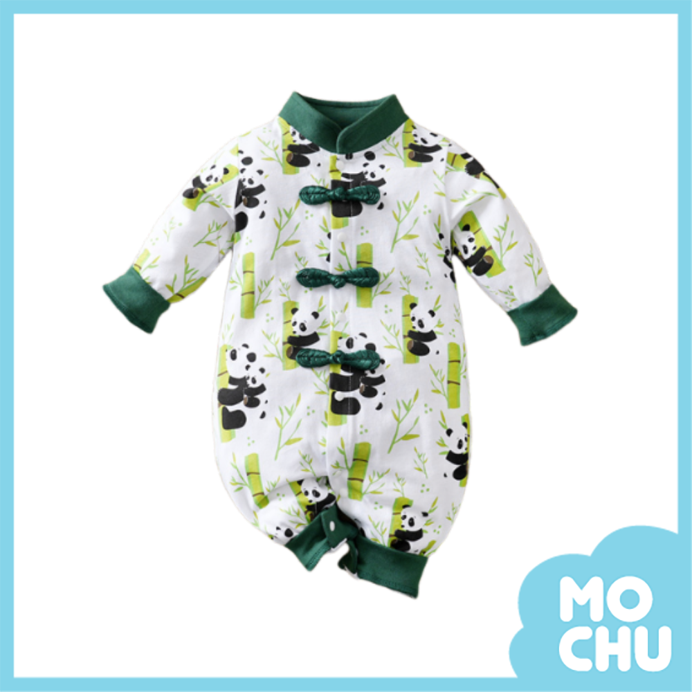 竹子熊貓結釦長袖連身衣