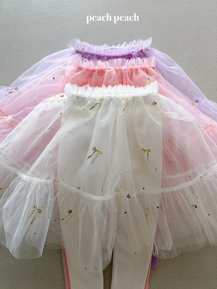 正韓春PEACHPEACH三色金色蝴蝶結紗裙裙褲
