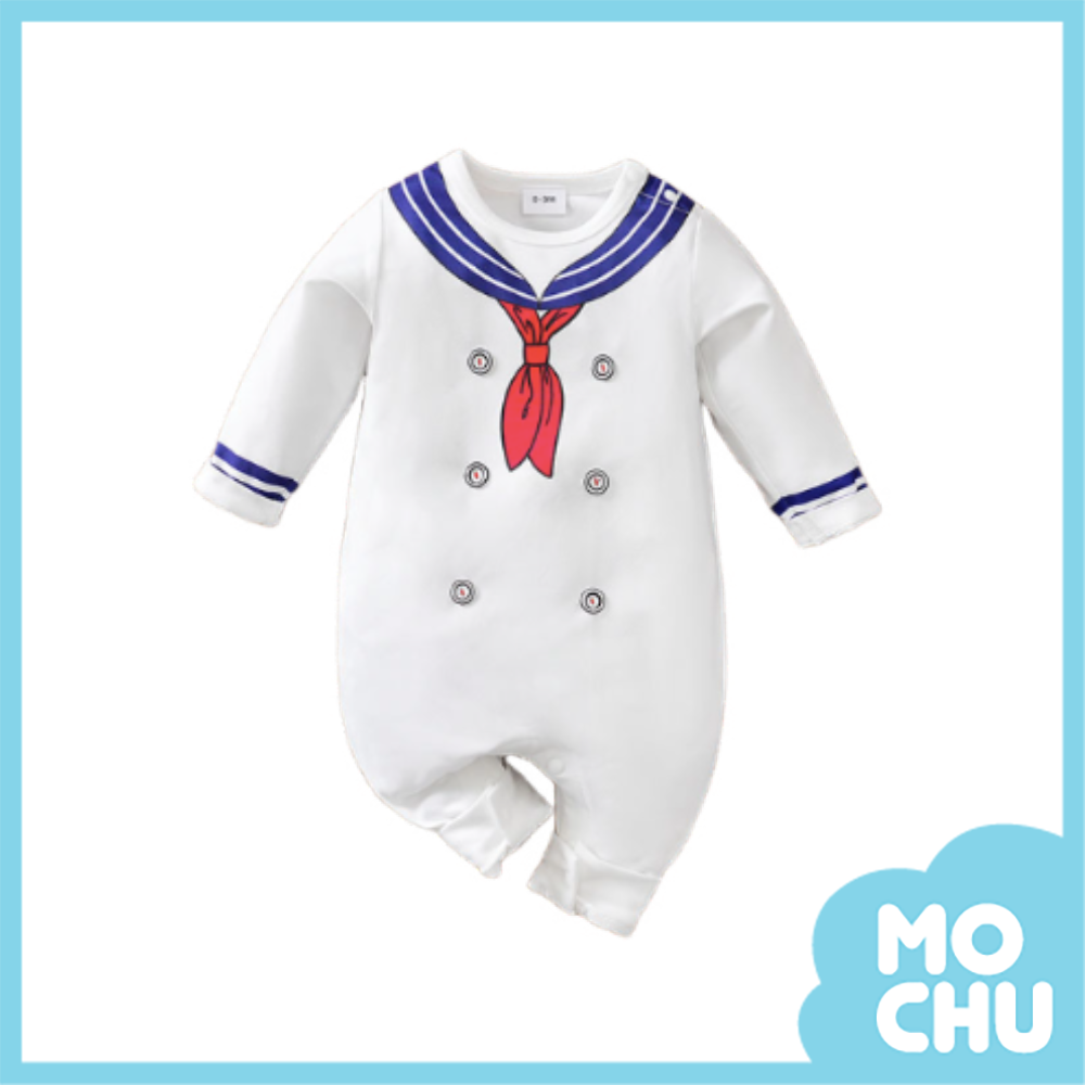 海軍風假領巾長袖連身衣