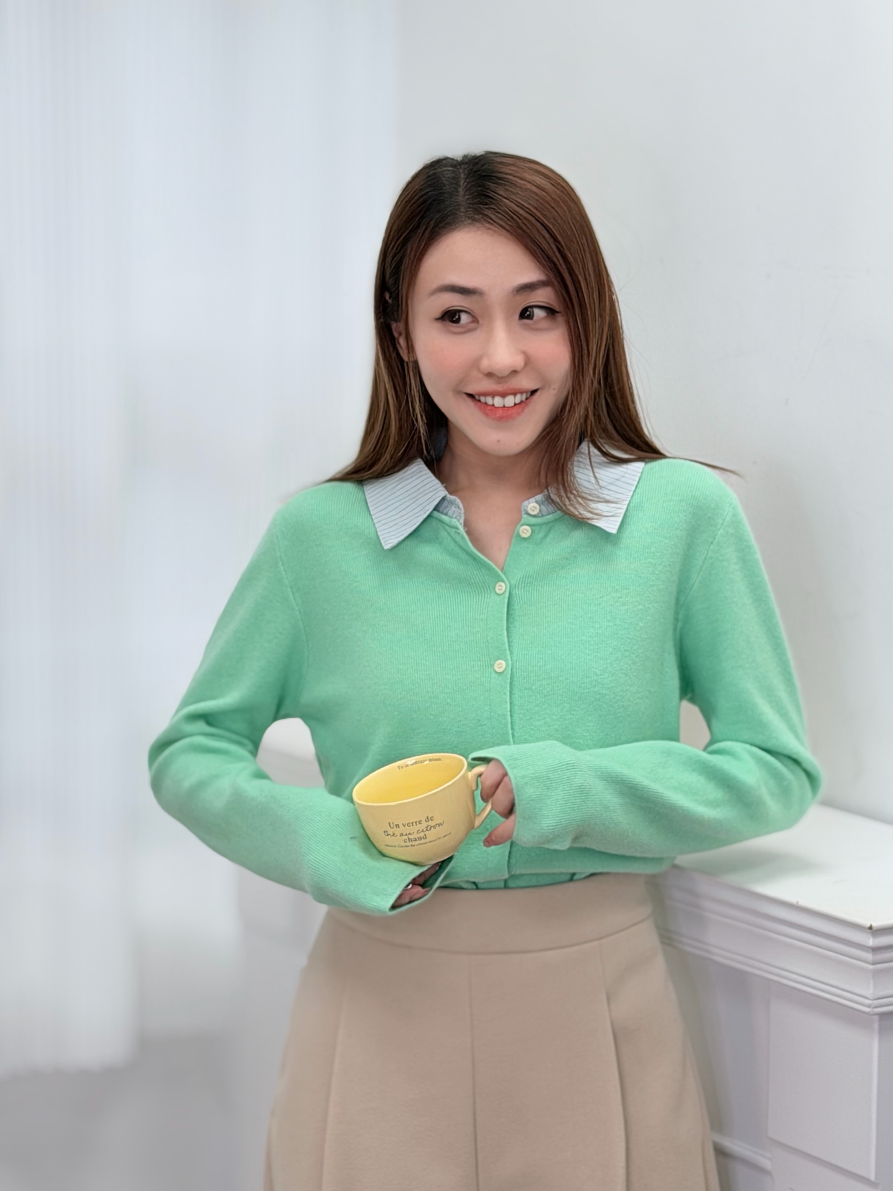 H1012🤎間紋襯衫領針織上衣