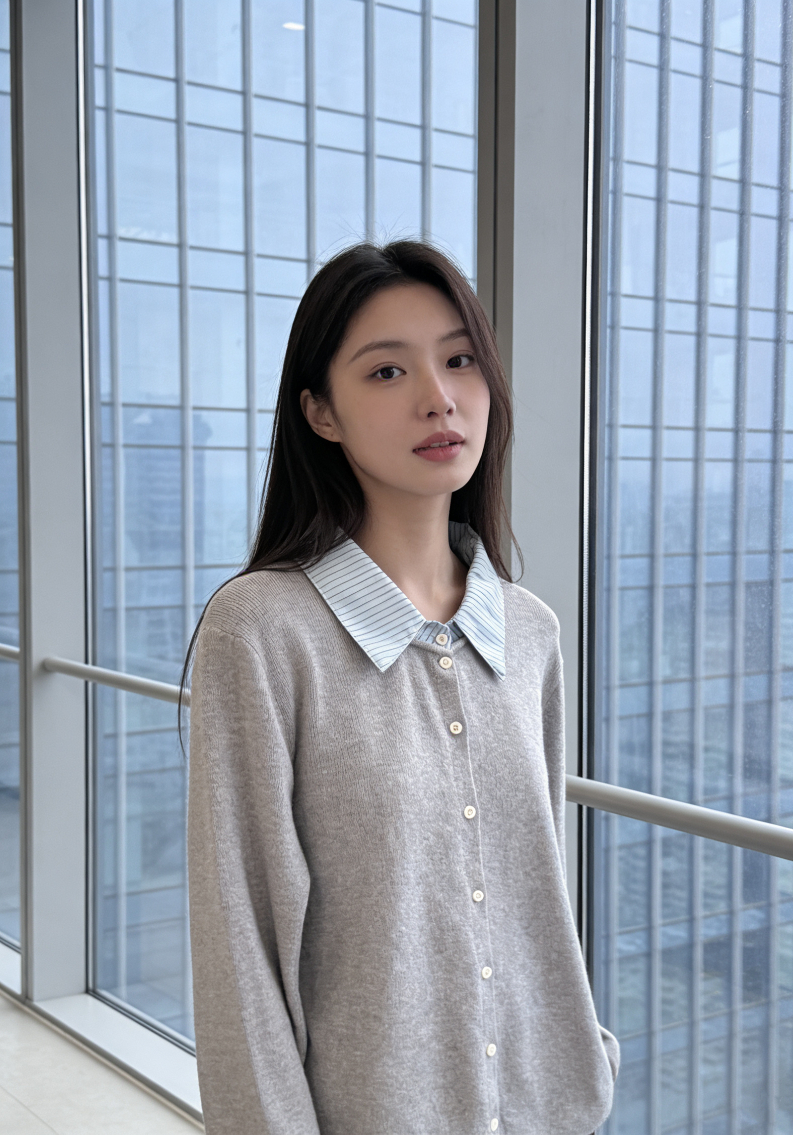 H1012🤎間紋襯衫領針織上衣