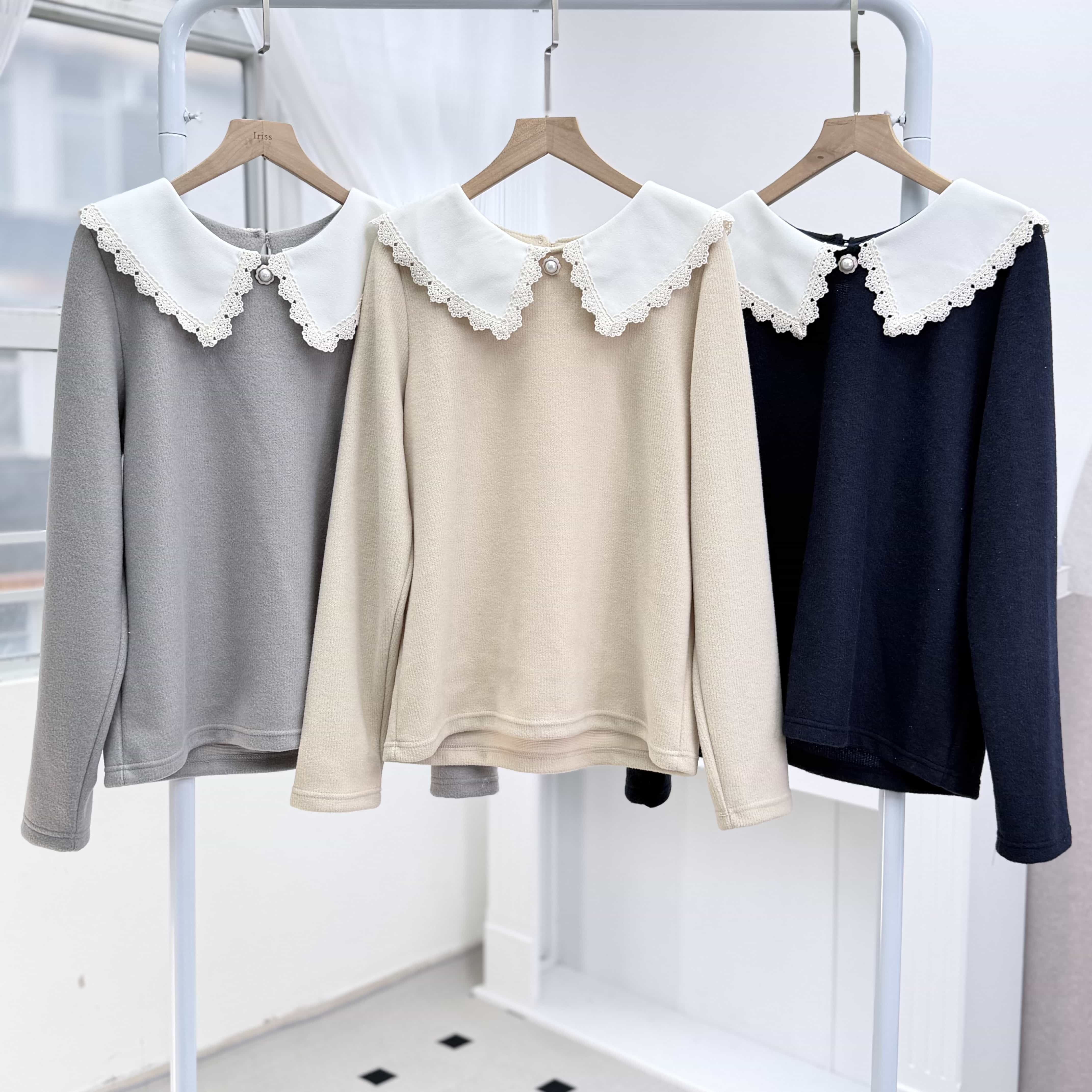 H1013🤎花邊大翻領上衣