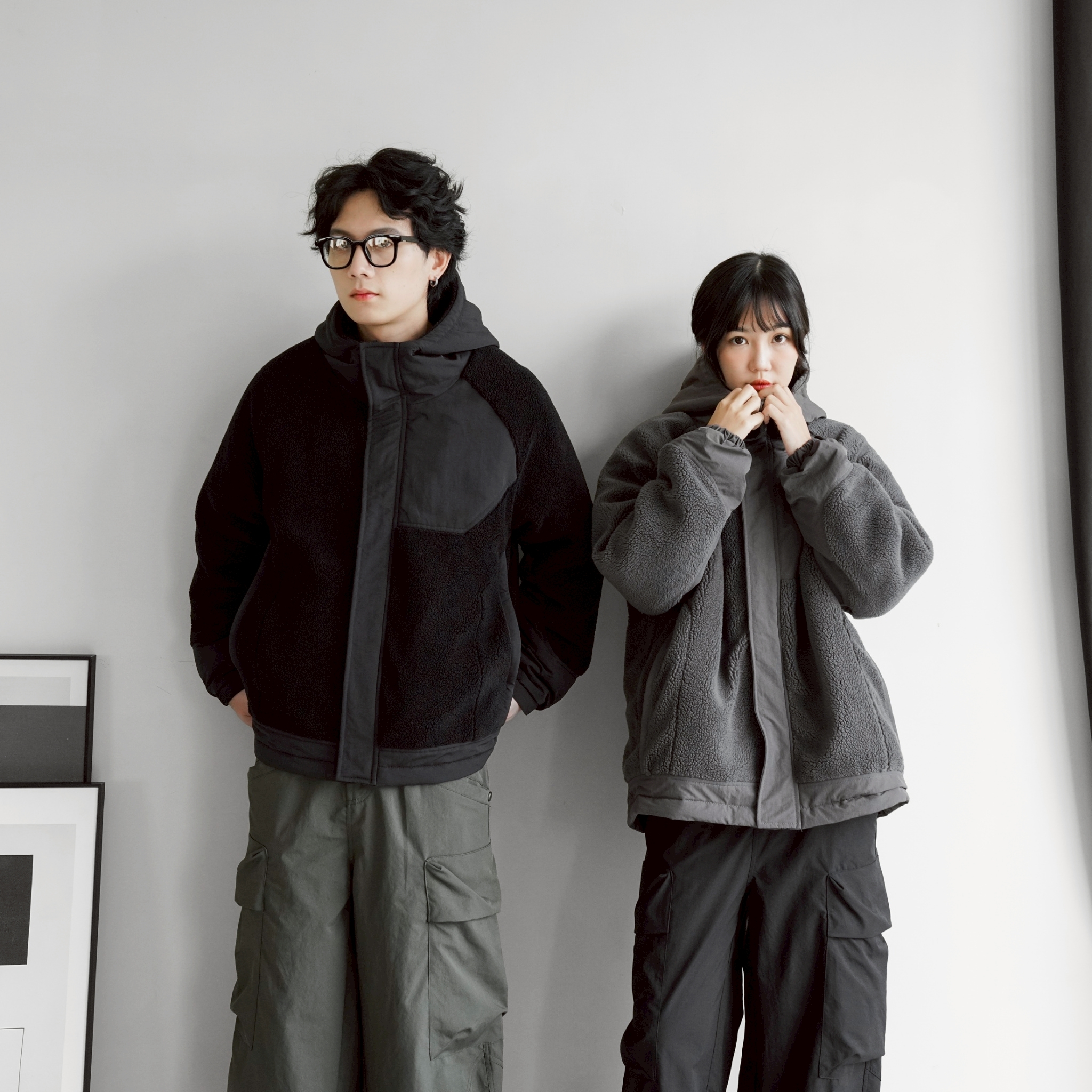 SBG 絨毛拼接寬鬆鋪棉外套-SB9001