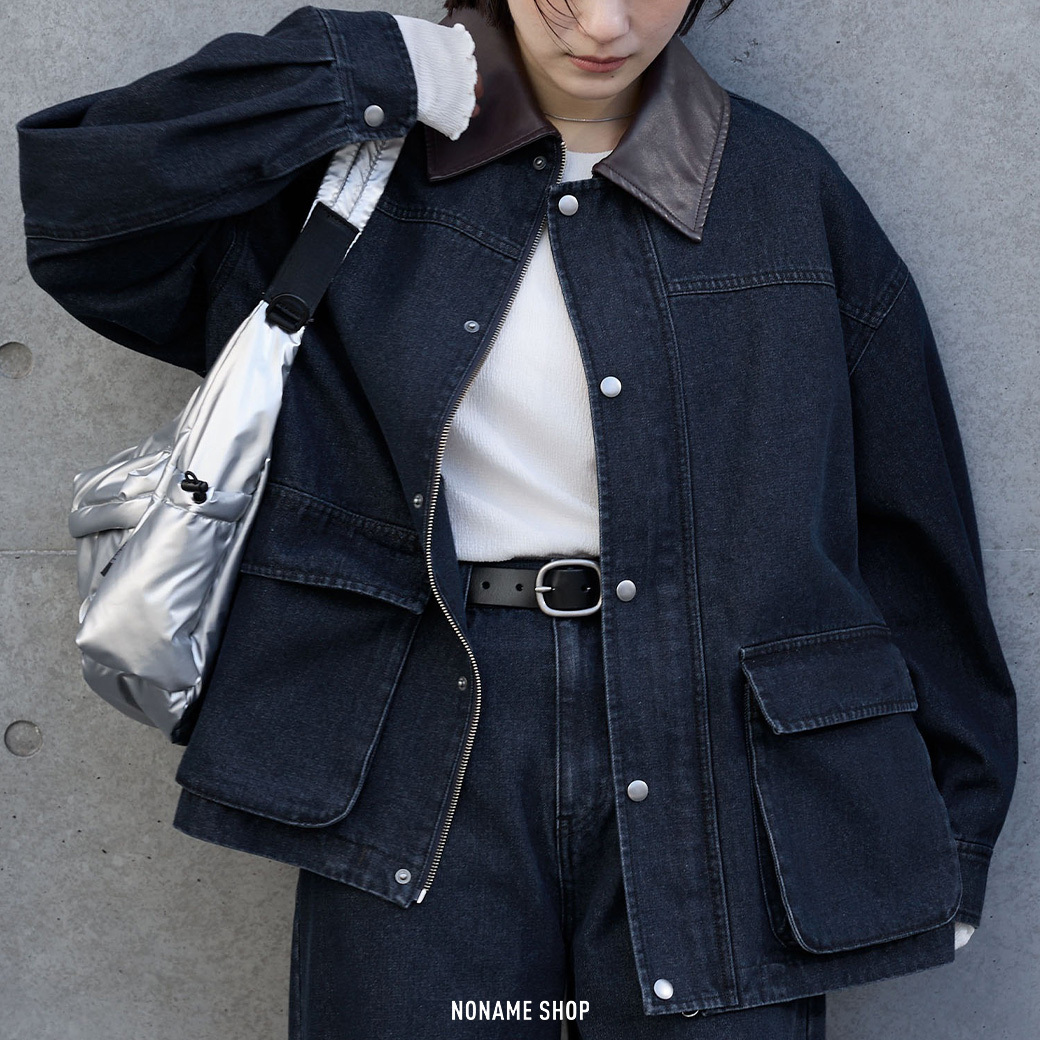 MONO-MART 寬鬆 工裝 皮革翻領 牛仔 外套 五色 (女款)