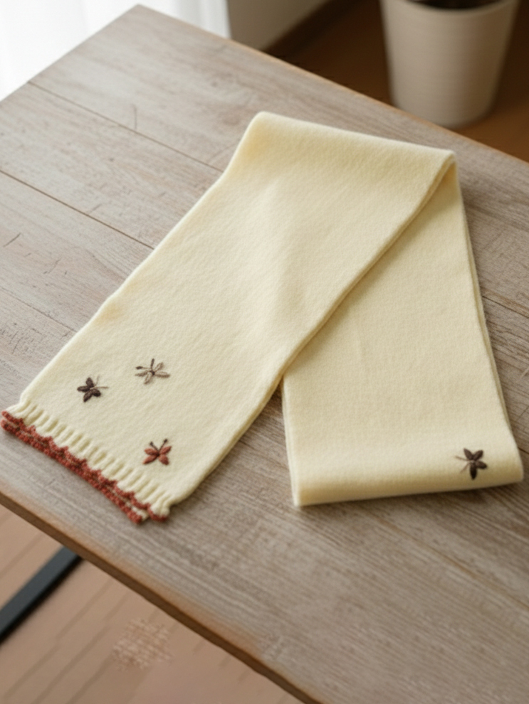 手勾邊蝴蝶繡花針織圍巾