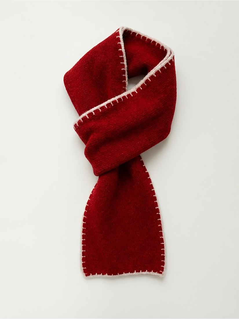 跳色縫線織紋毛呢針織圍巾