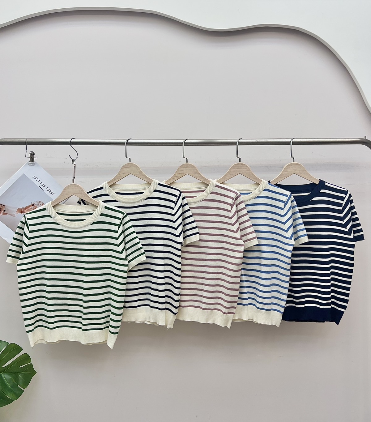 A3345-條紋圓領細針織衣