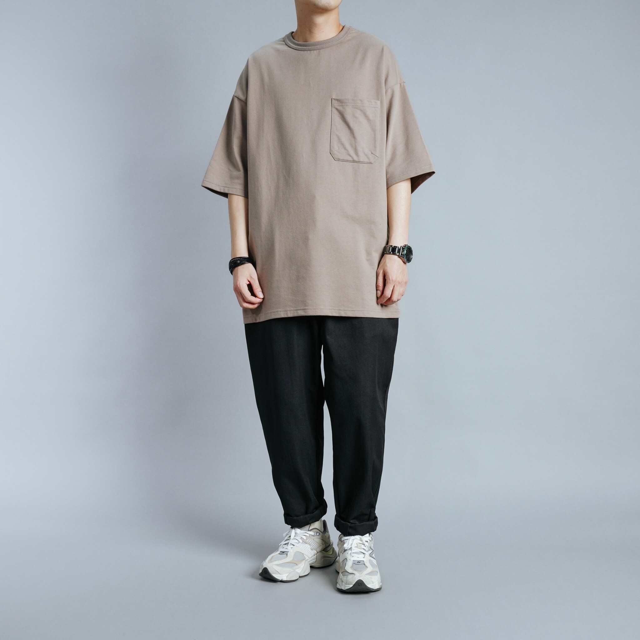 <台灣現貨> 厚磅微彈日系繭型褲 051 黑/卡其/灰 三色