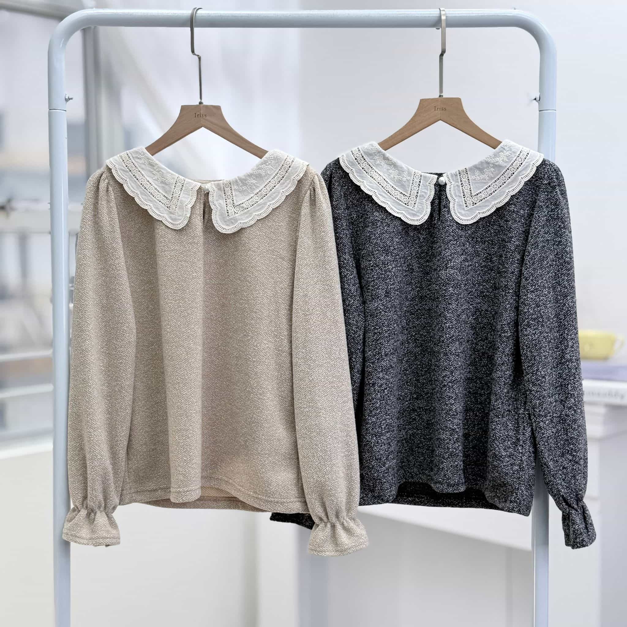 H1015🤎法式蕾絲刺繡上衣