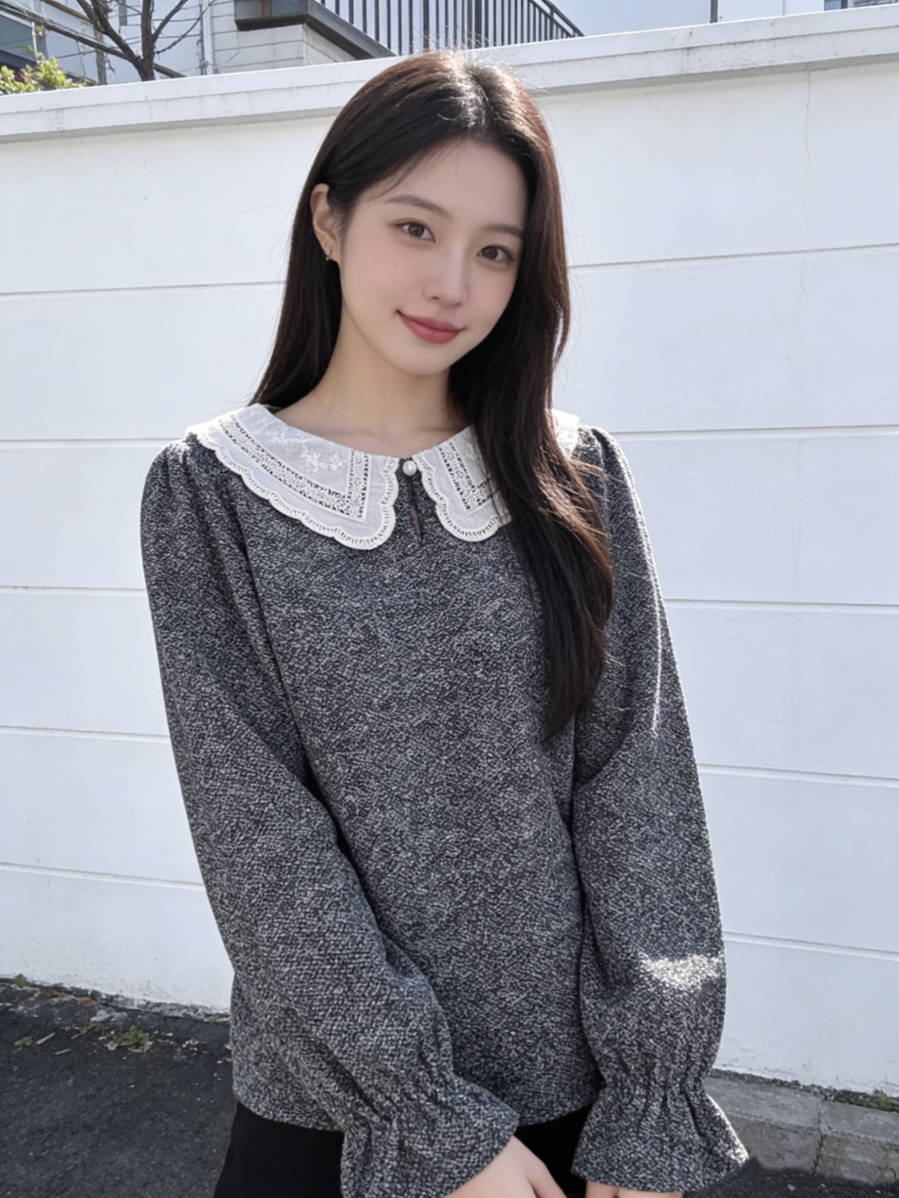 H1015🤎法式蕾絲刺繡上衣