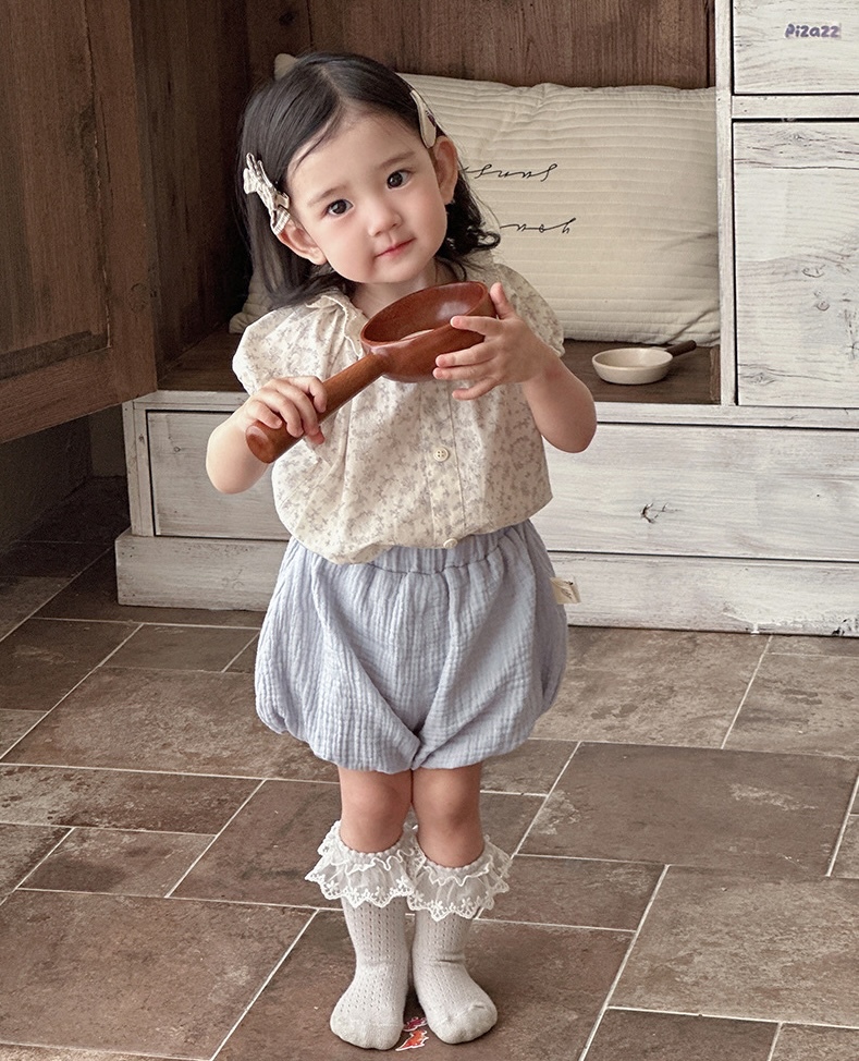 蔚藍花圈上衣+泡泡短褲(73-100)