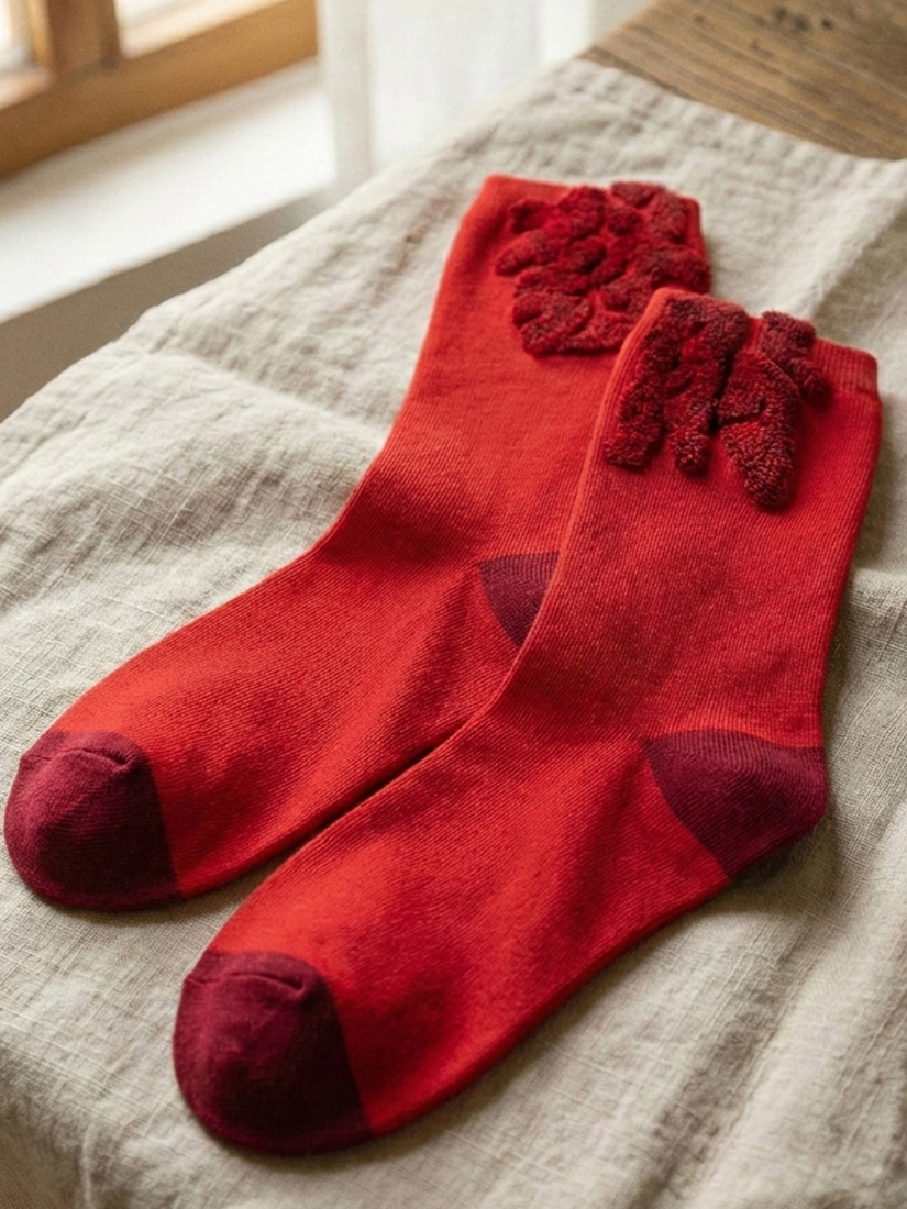 鴻運新禧．馬年發財立體提織棉質中筒襪