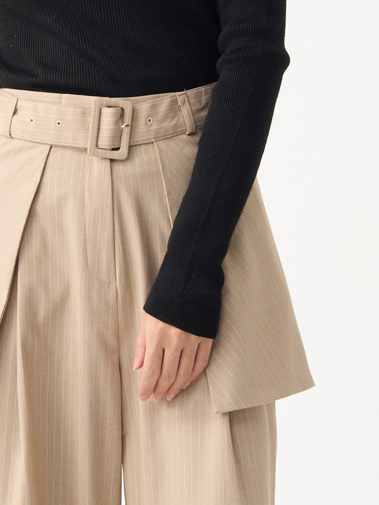 OH!HER 裙簾穿搭後鬆緊條紋西裝褲