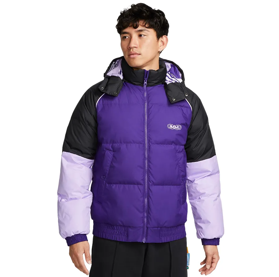 NIKE NSW LEBRON 黑紫 刺繡LOGO 羽絨外套 連帽外套 男款 DQ6141-547