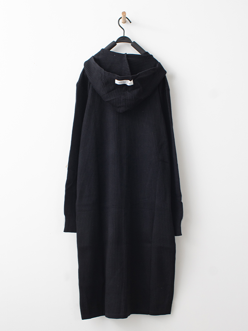 自然質感羅紋拉鍊長版連帽針織洋裝
