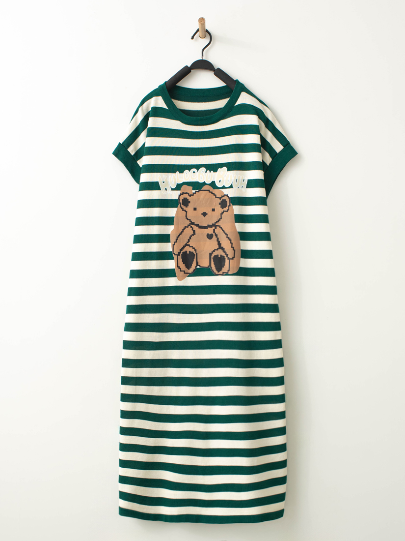 小熊印花針織洋裝紋理簍空蕾絲上衣組合