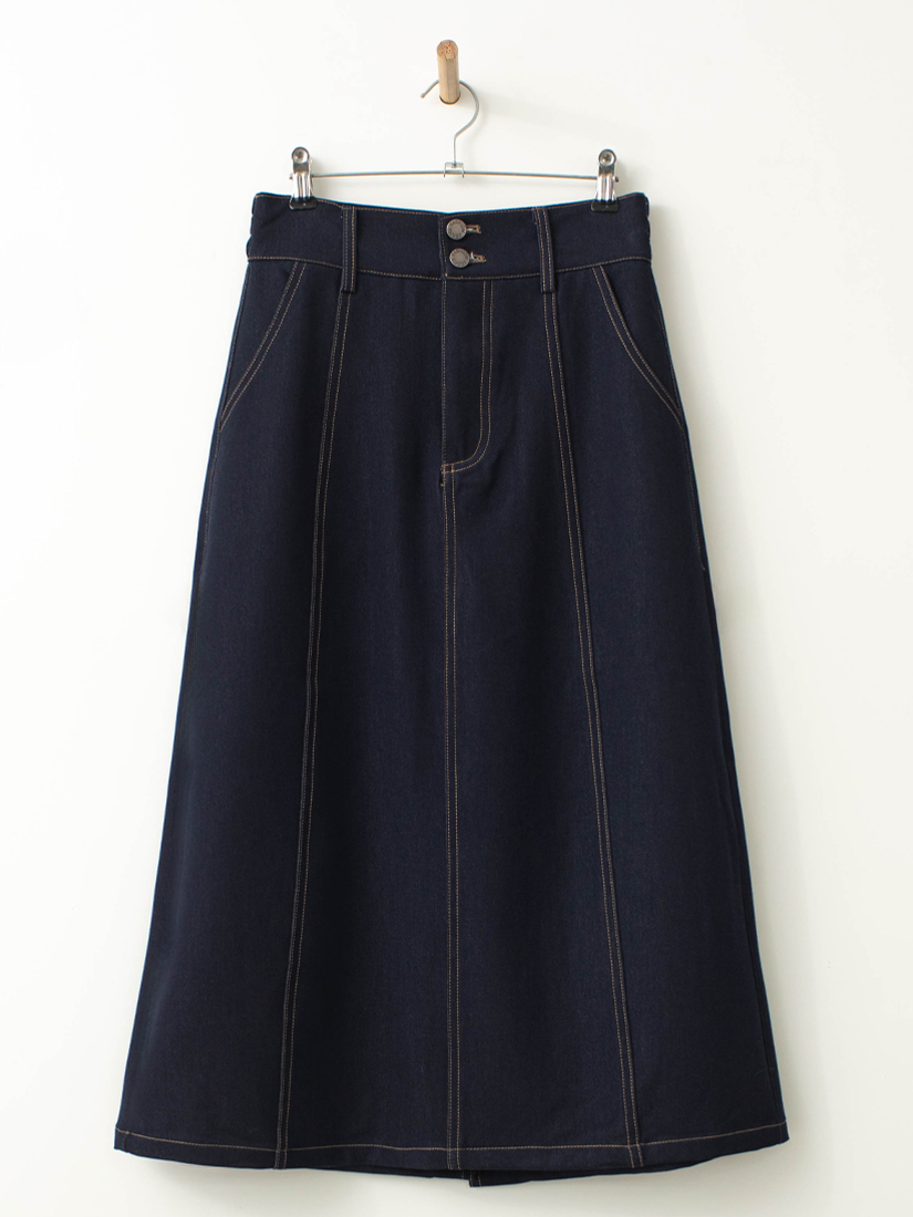 萊賽爾天絲棉鬆緊腰雙排釦後開衩A字裙