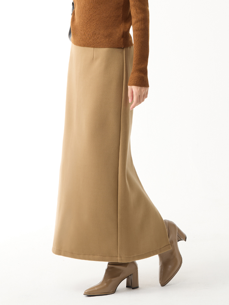 OH！HER 高腰加絨後開衩毛呢半身裙