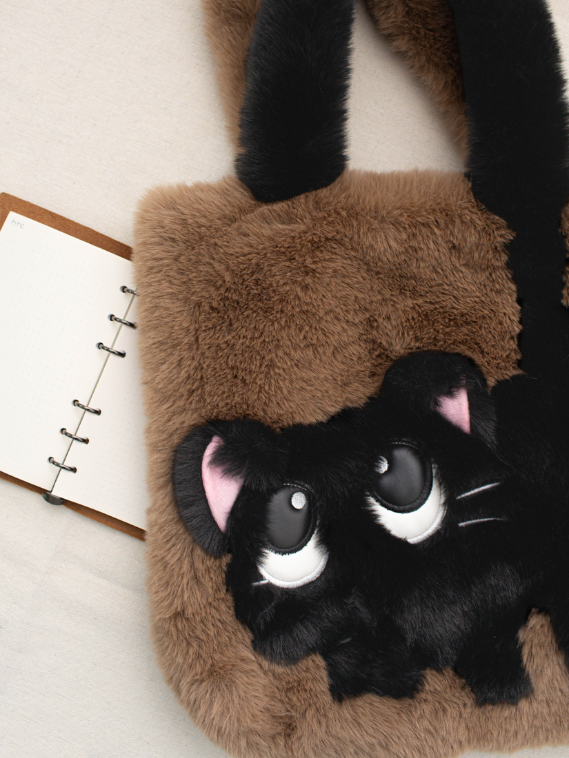 可可黑貓毛絨手提肩背包