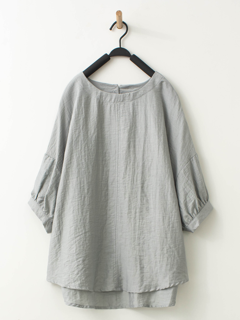 氣質微光澤自然素面紋理抓褶上衣