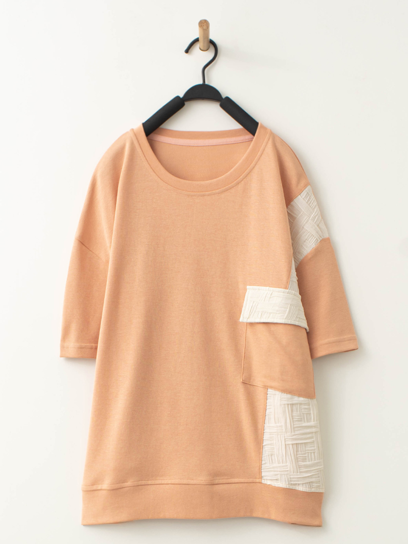 不對稱壓縐拼接口袋上衣