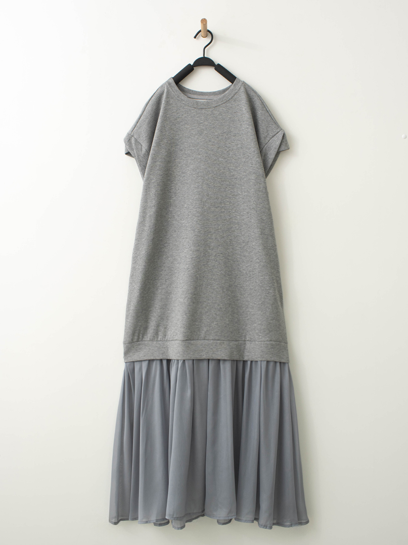 空氣棉下擺層次紗裙連袖洋裝