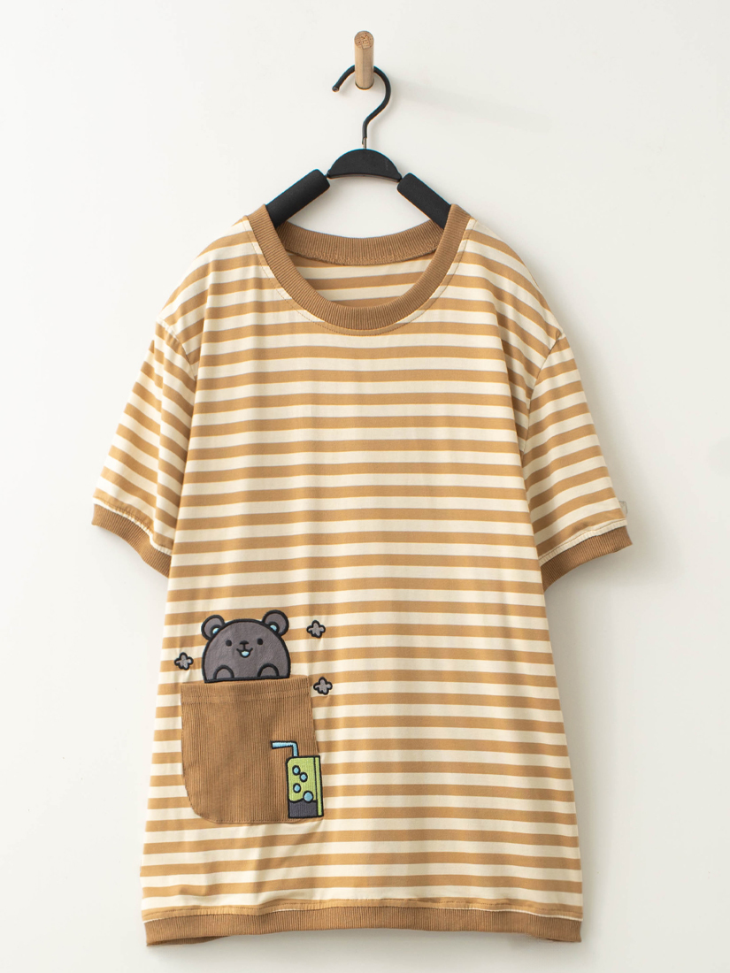 氣泡水小熊條紋短袖上衣