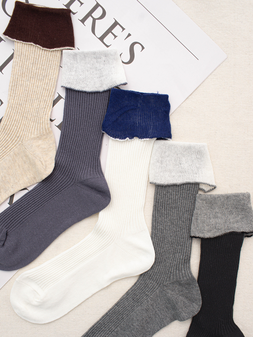反褶木耳邊羅紋中筒襪