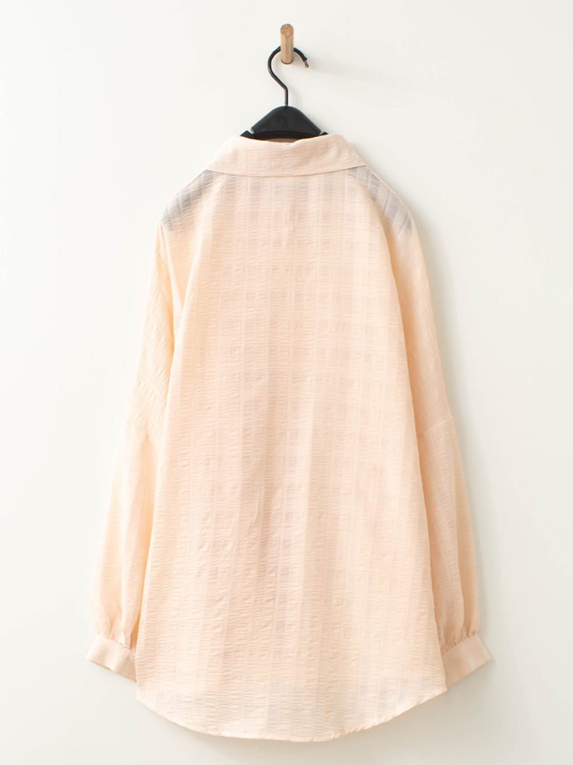 清爽防曬格織寬鬆長版襯衫