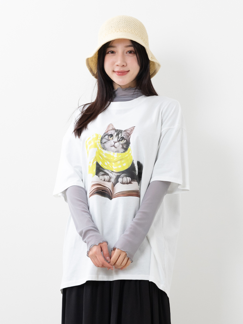 貓咪寫真印花寬鬆T恤