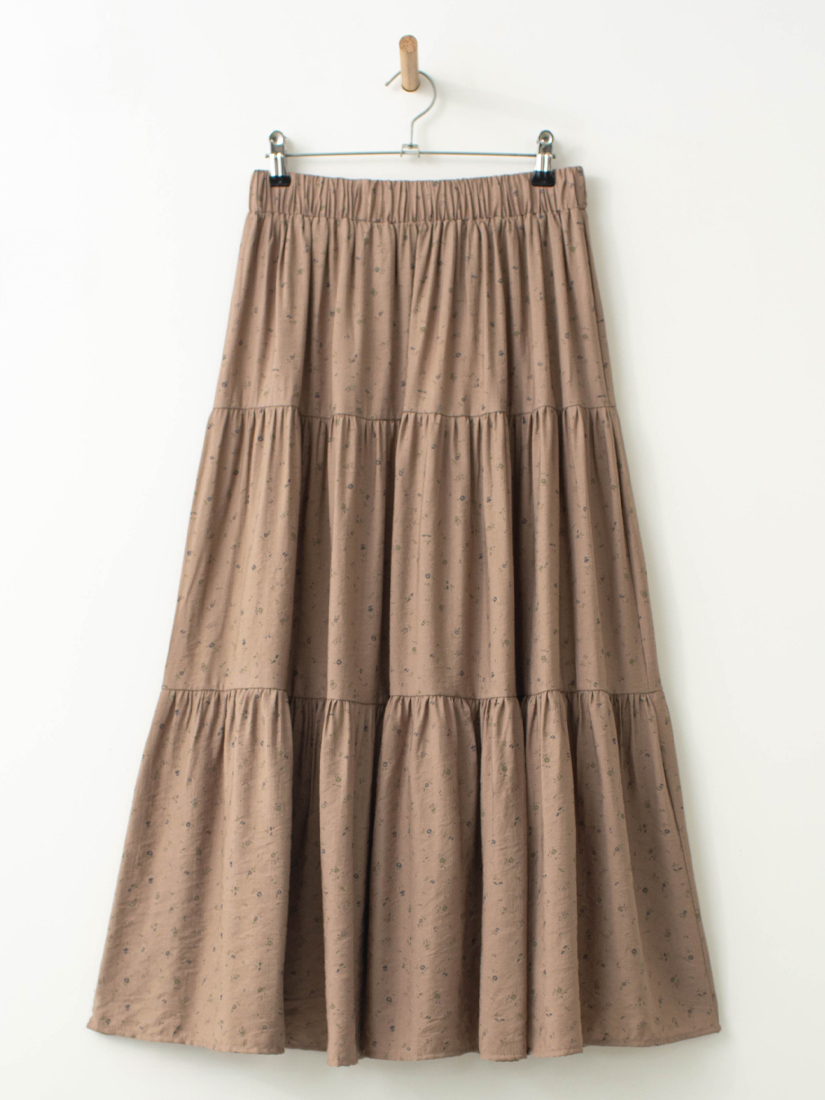 日系碎花層次細褶長裙