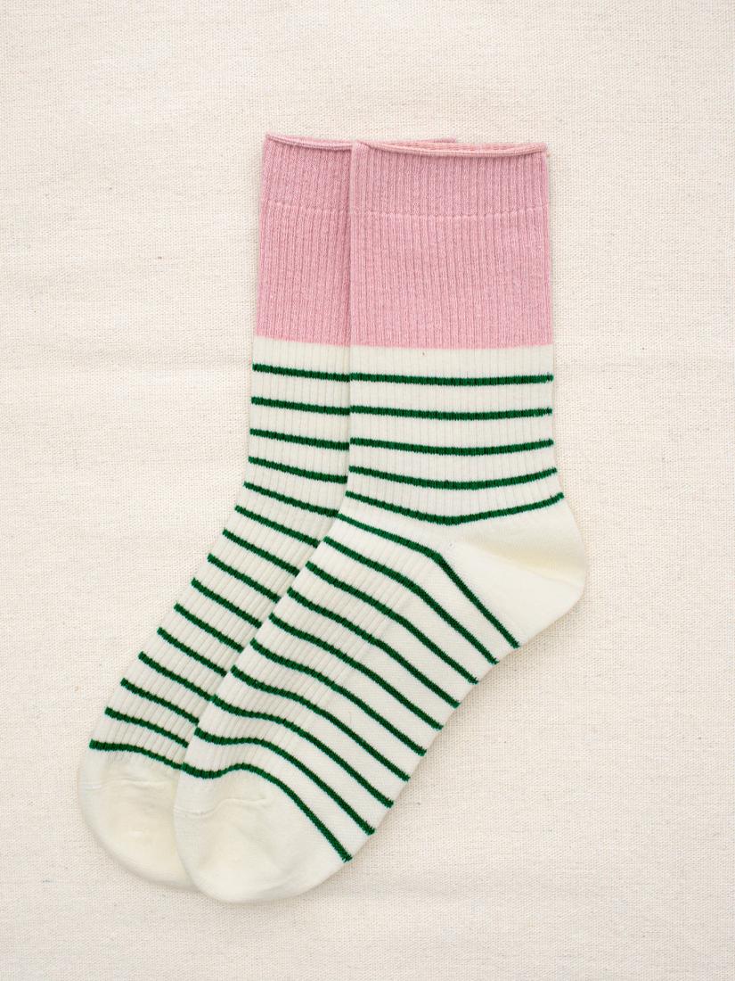 捲邊條紋中筒襪