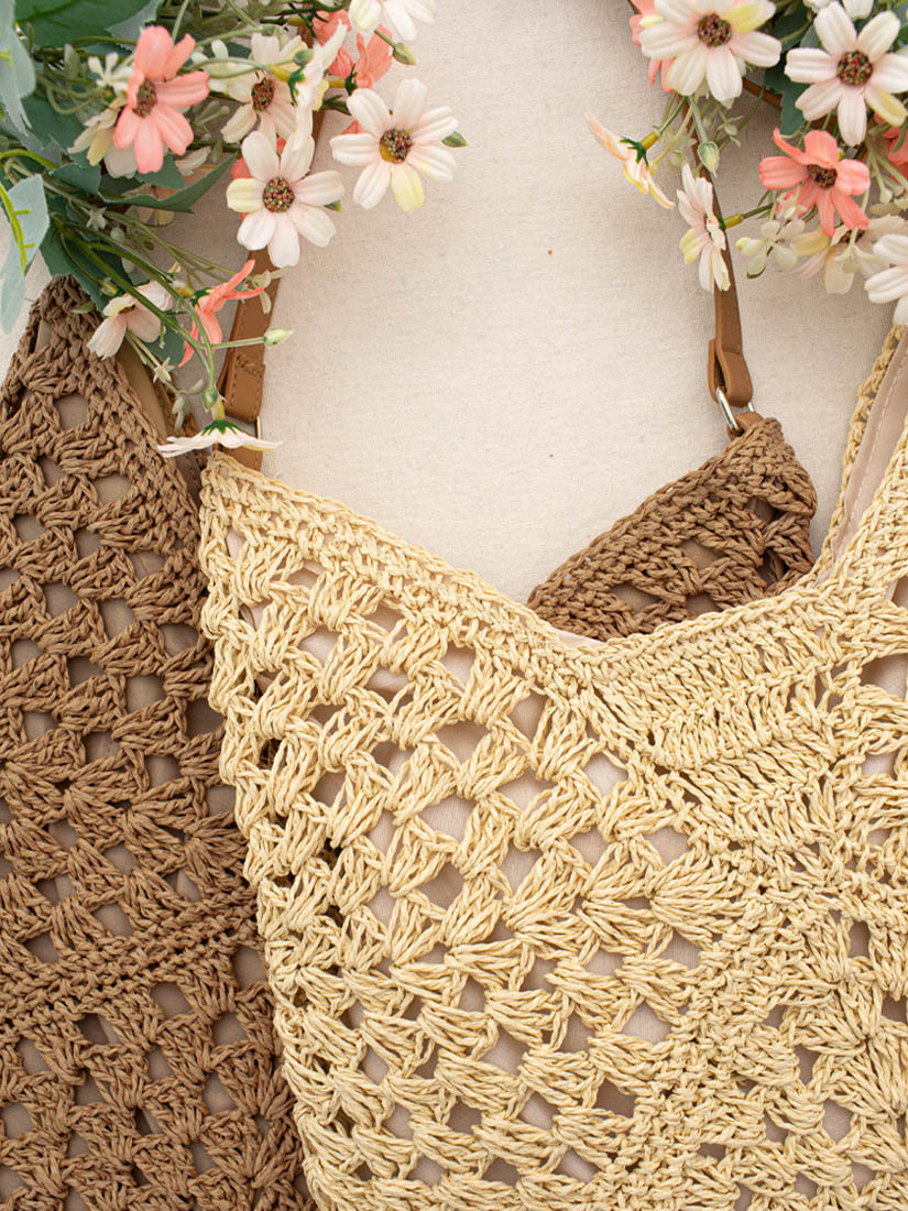 自然草編肩背月牙包