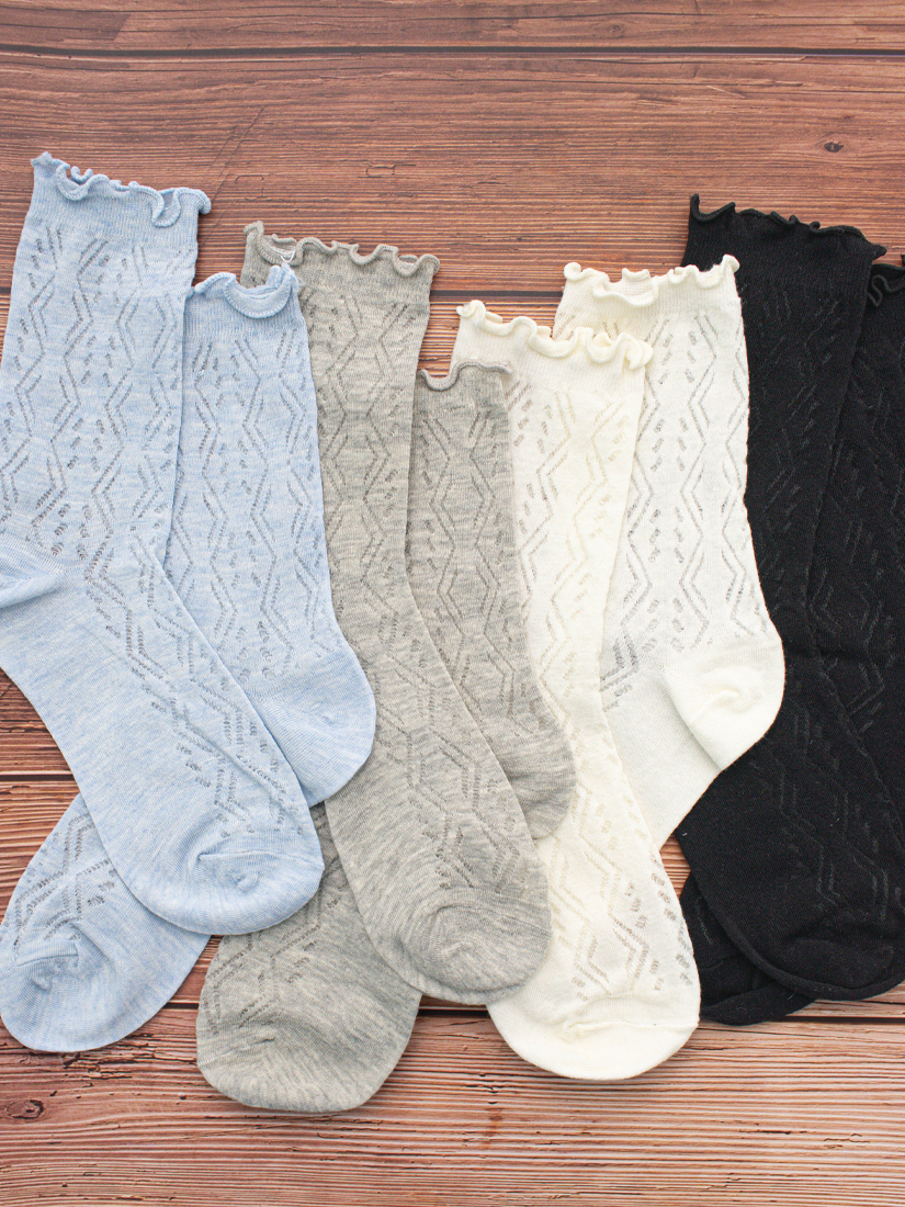 木耳捲邊透膚織紋中筒襪