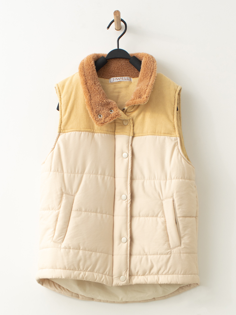 溫暖毛領條絨鋪棉背心