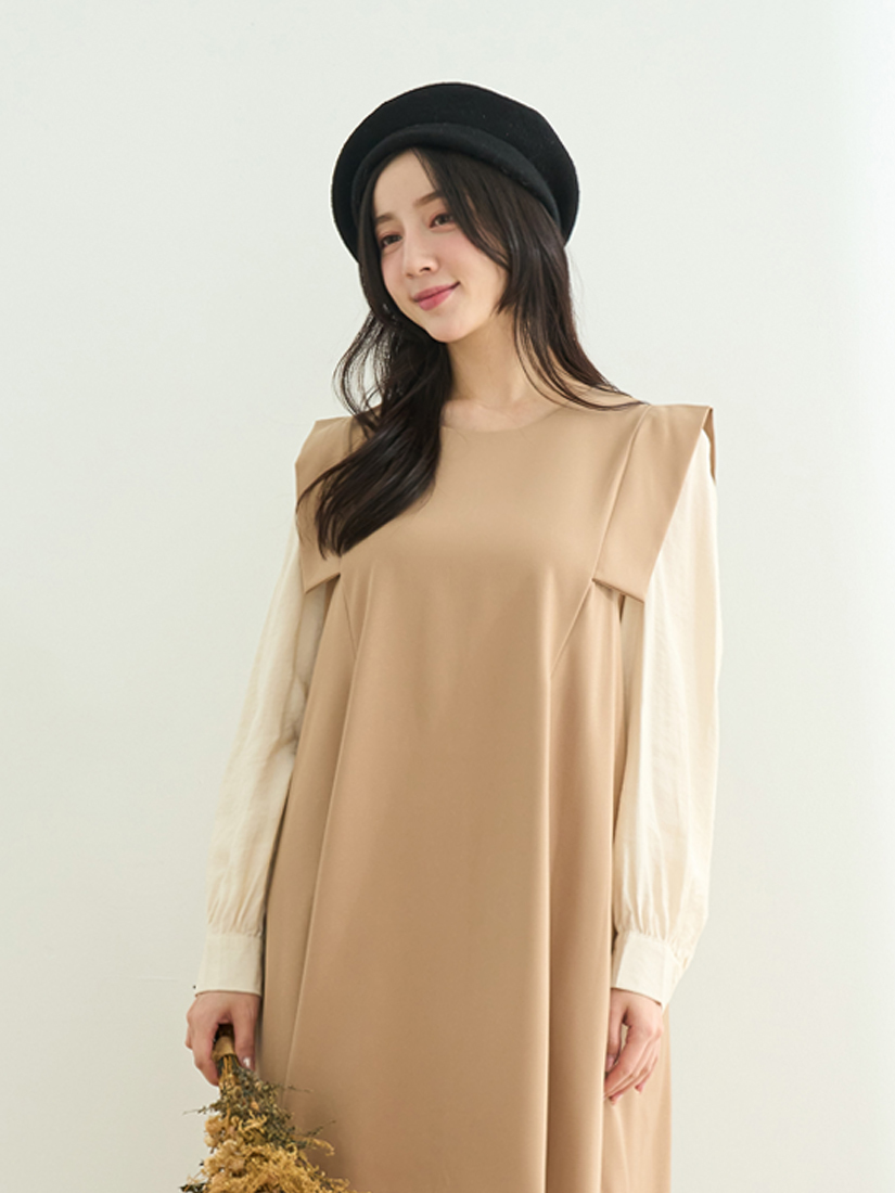 優雅拼接袖設計感連身洋裝