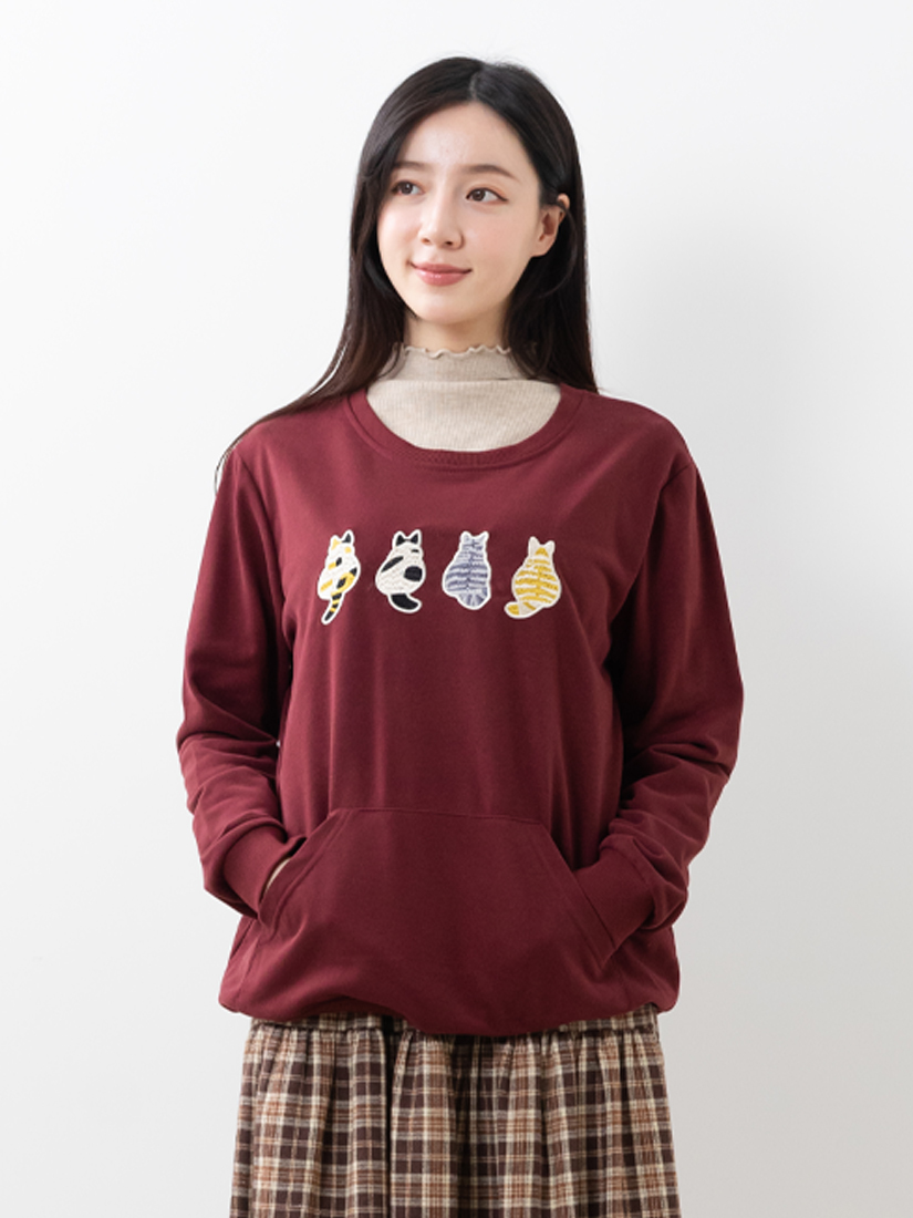 排排坐貓咪繡花休閒口袋上衣