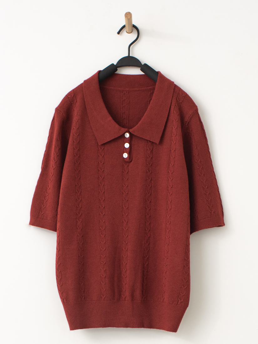 學院風麻花polo五分袖針織上衣