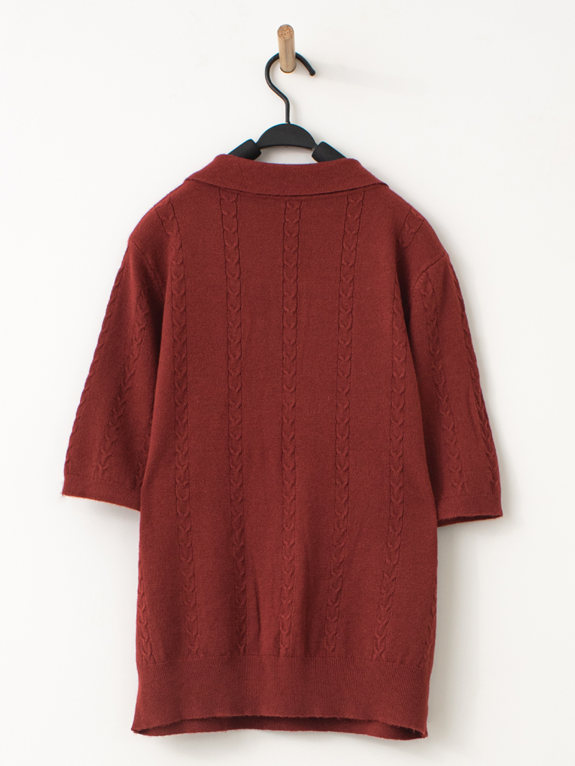 學院風麻花polo五分袖針織上衣