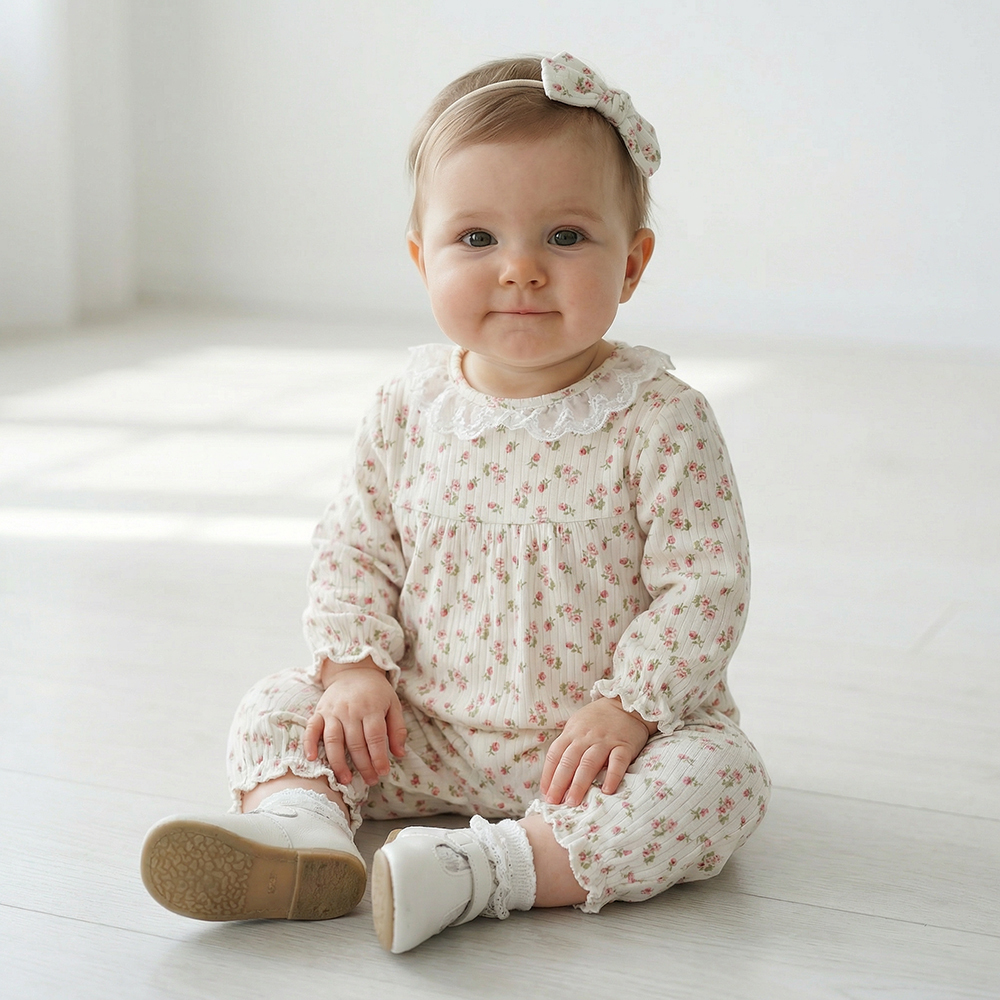 PIPPY 典雅小粉碎花長袖包屁衣 粉