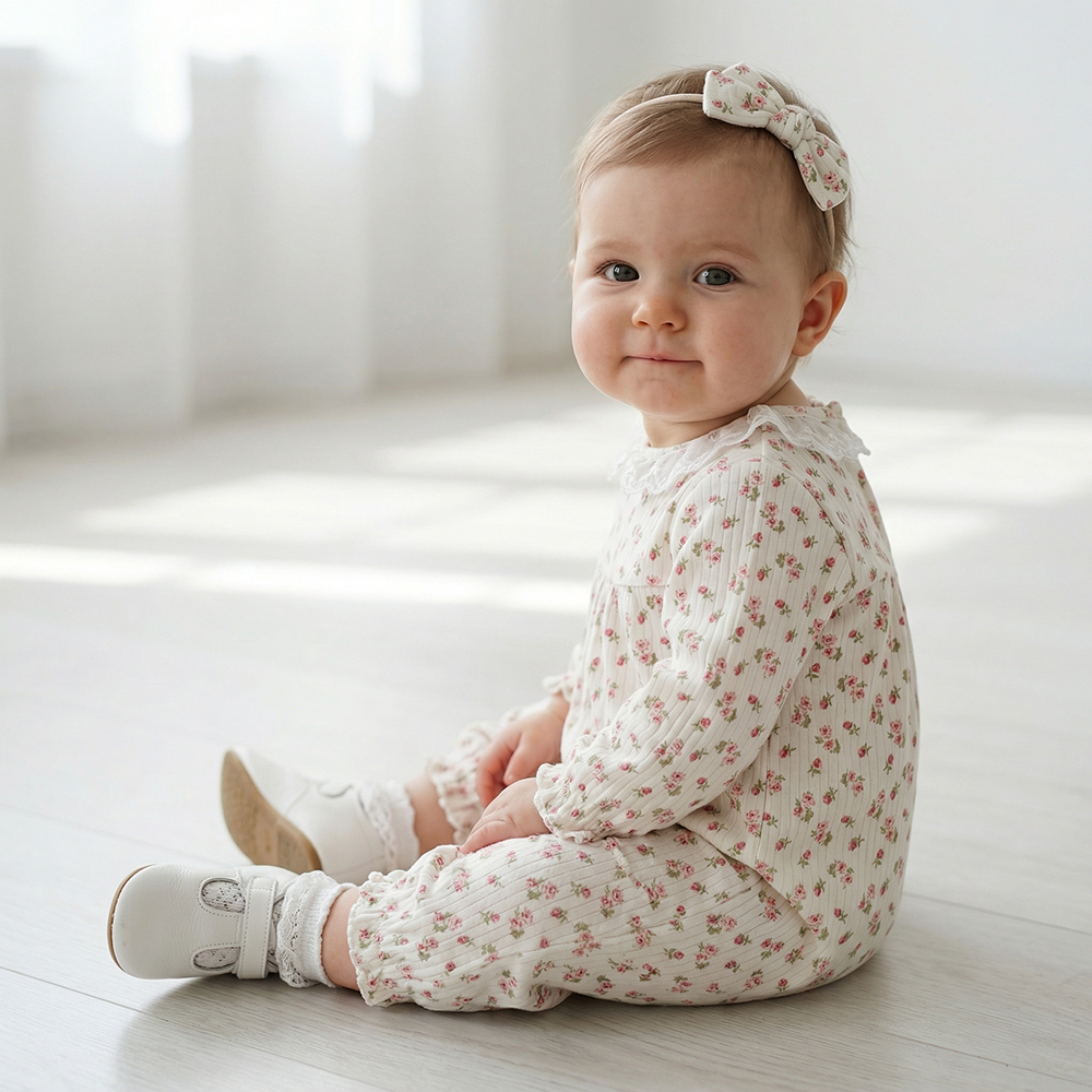 PIPPY 典雅小粉碎花長袖包屁衣 粉