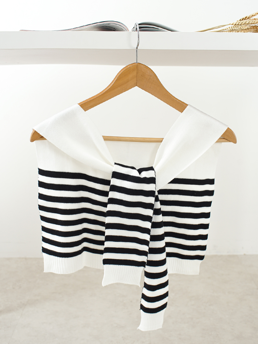 休閒風條紋針織披肩領片(5色)