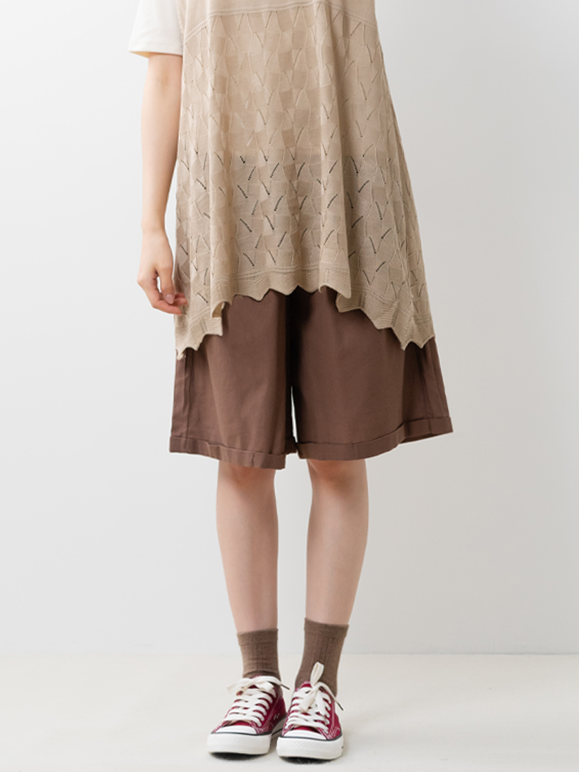 鈕扣棉麻六分寬褲(附編織腰帶)