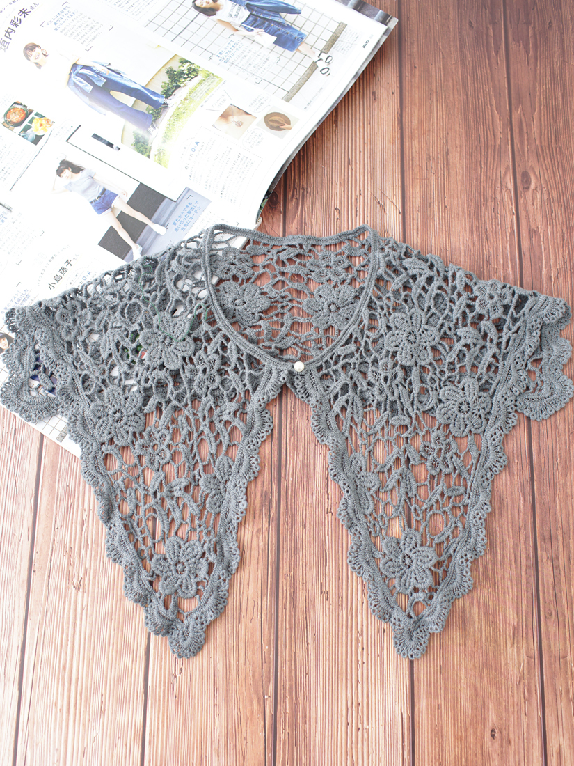 珍珠釦造型蕾絲領片(7色)