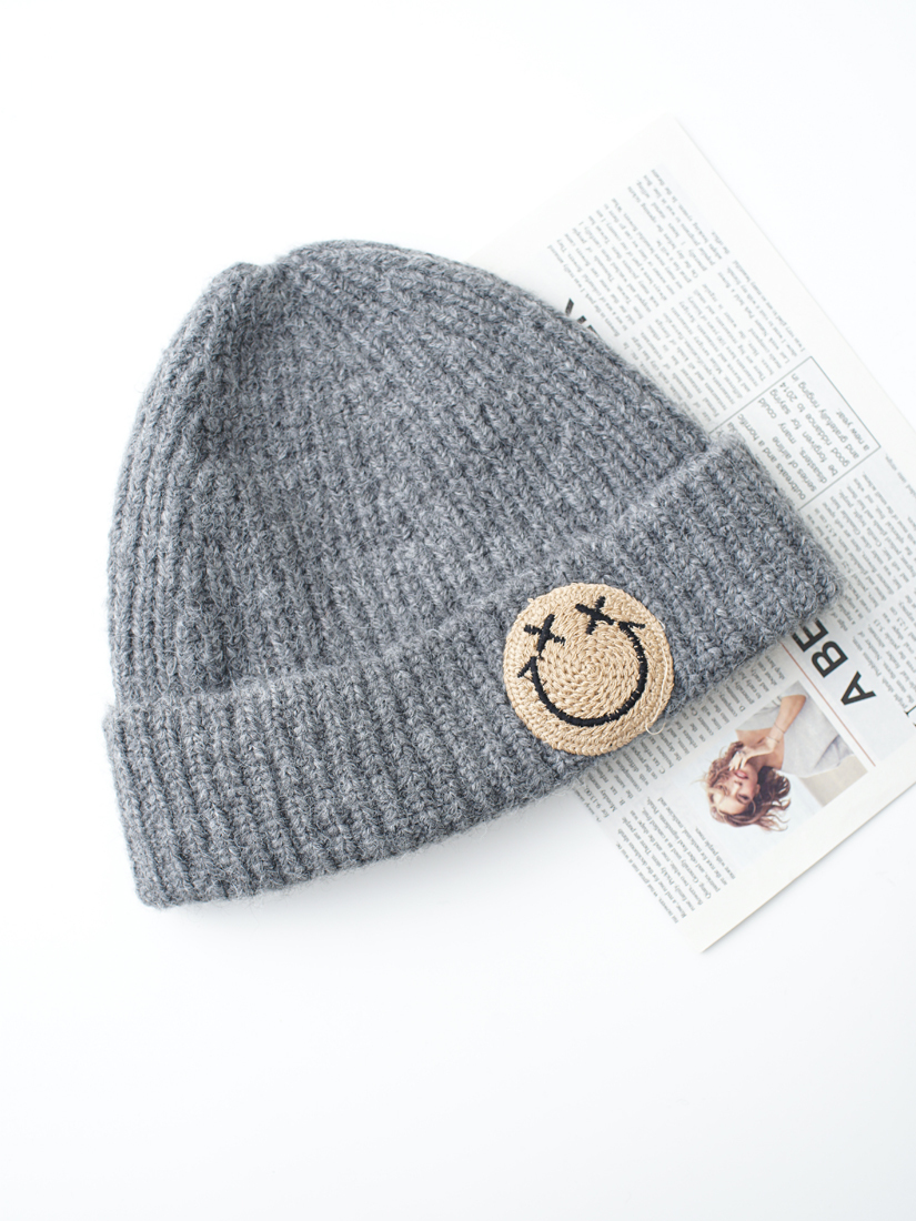 粗針笑臉反摺毛線帽(3色)