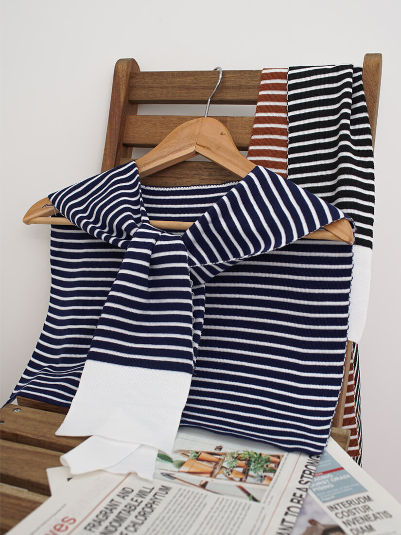 條紋針織披肩領片(4色)