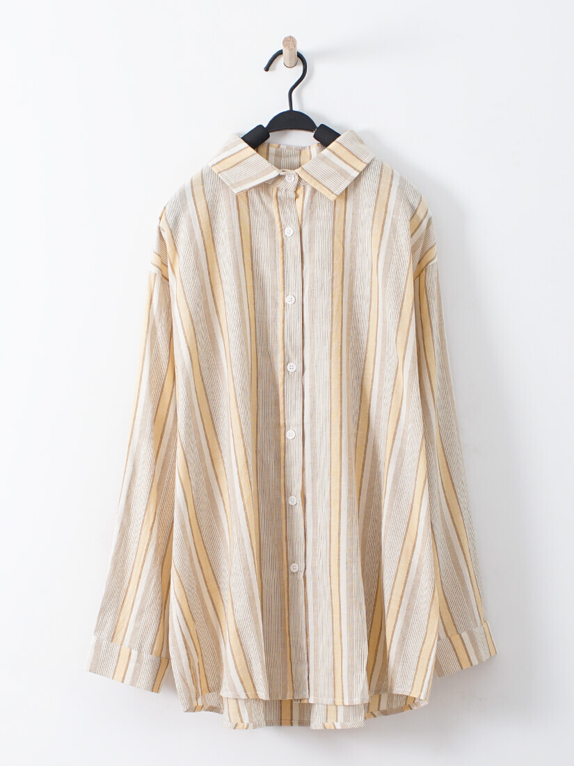 棉麻感薄棉條紋襯衫(3色)