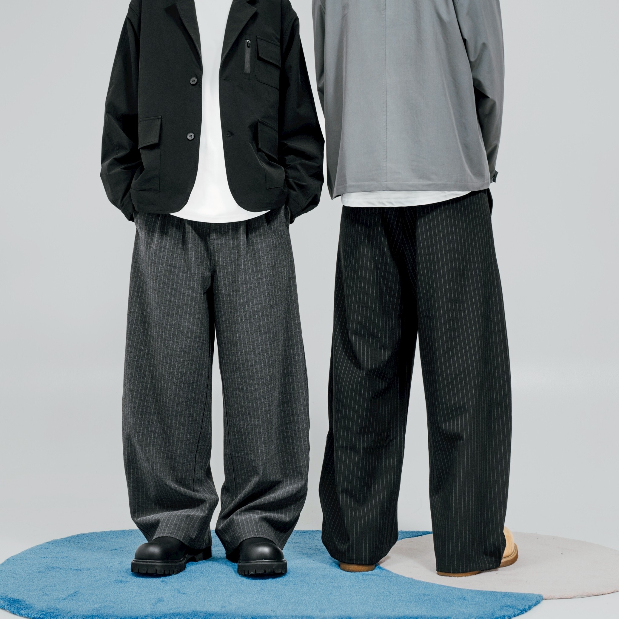 <台灣現貨>直條紋厚磅彈力彎刀西裝褲 SB8015 二色