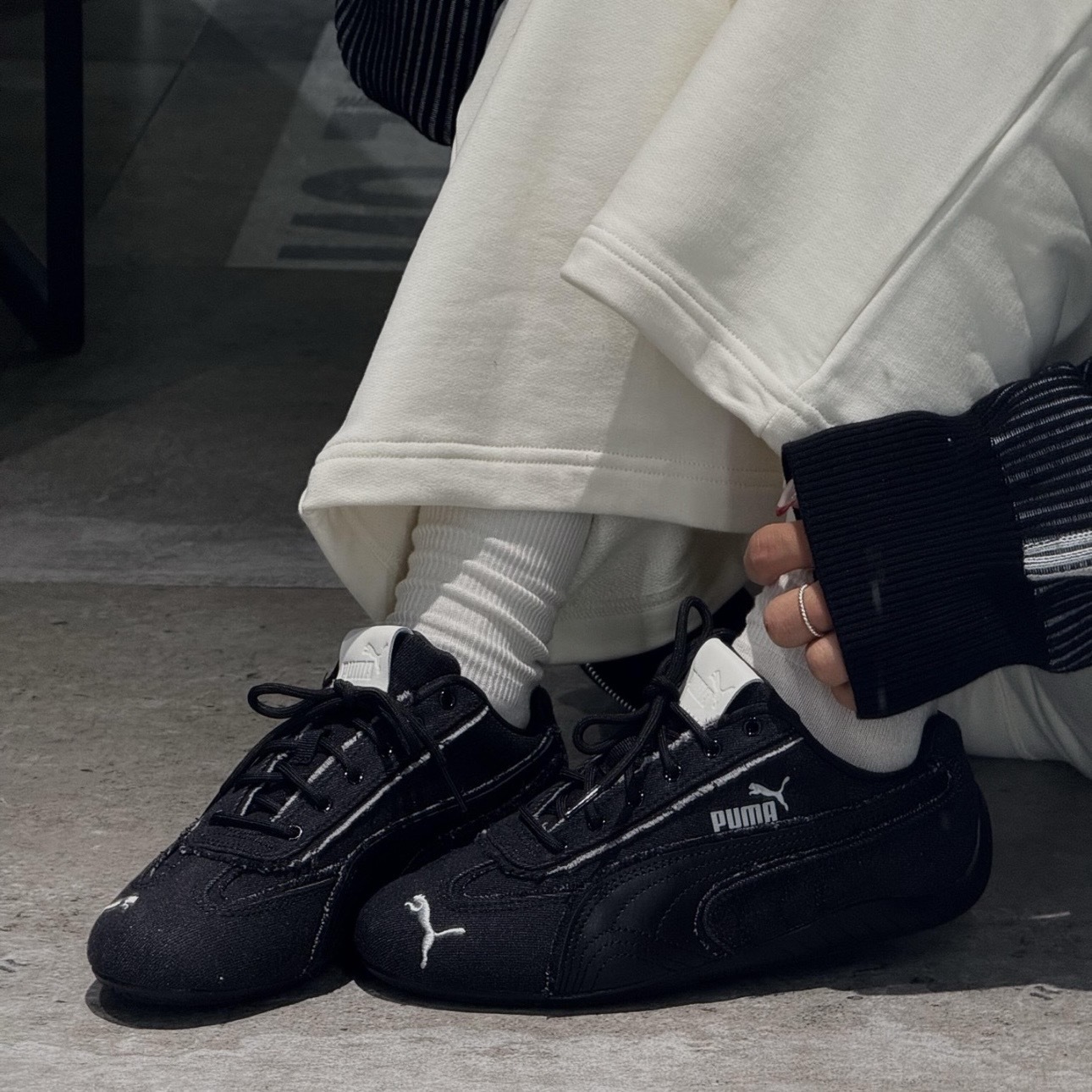 PUMA SPEEDCAT 全黑 做舊 牛仔丹寧 賽車鞋 休閒 男女同款 407110-01